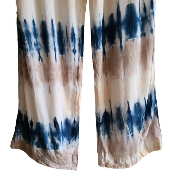 TRAVIDA Tie Dye Stripe Cargo Wide Leg Pants Blue Tan‎ White Women's XL NWT - Picture 7 of 12